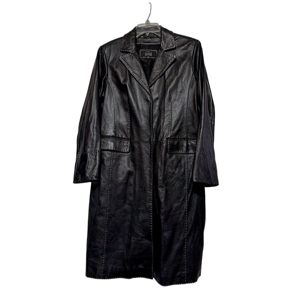 VTG Wilsons Pelle Leather Trench Coat XL Contrast Stitching Butter Soft Italian